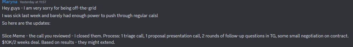 Maryna - $10K/2 weeks deal closed