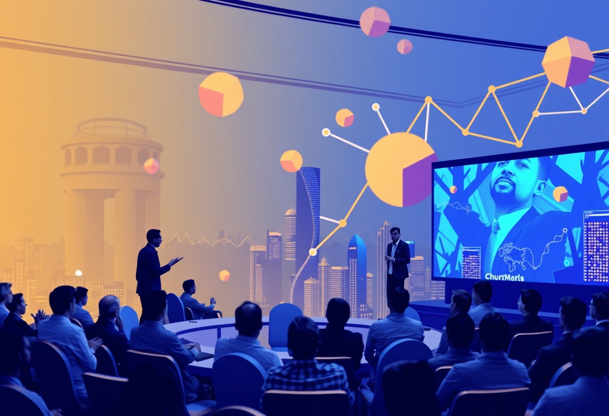 Trinity blockchain conference presentation with futuristic visualization