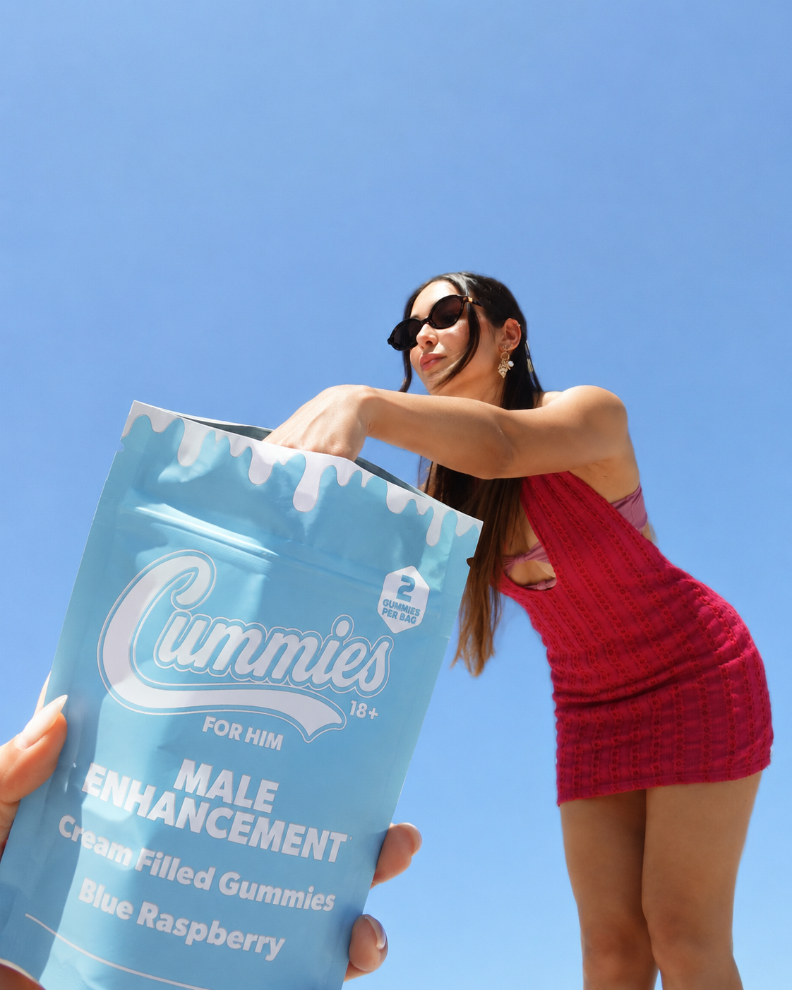 Product campaign with model and blue sky