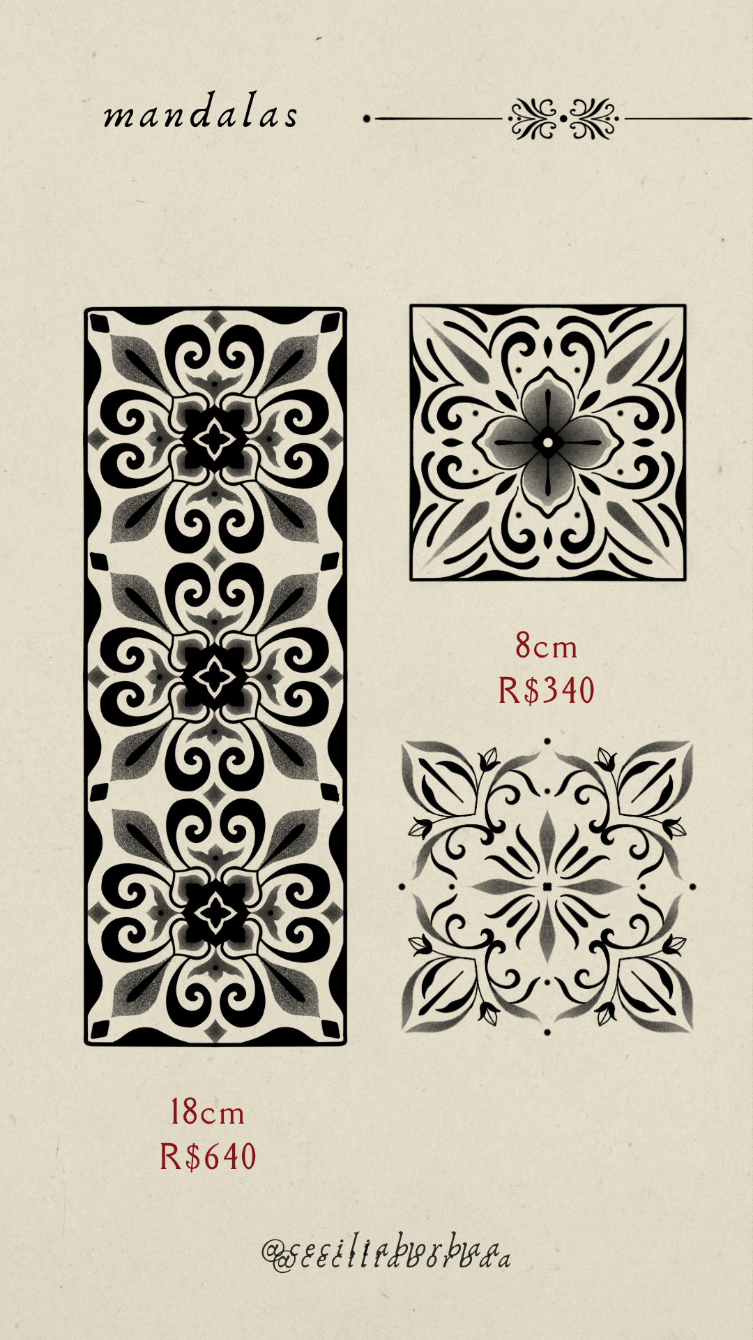 Faixa vertical longa com padrão de mandalas em mosaico — Mandalas por Cecília Borba