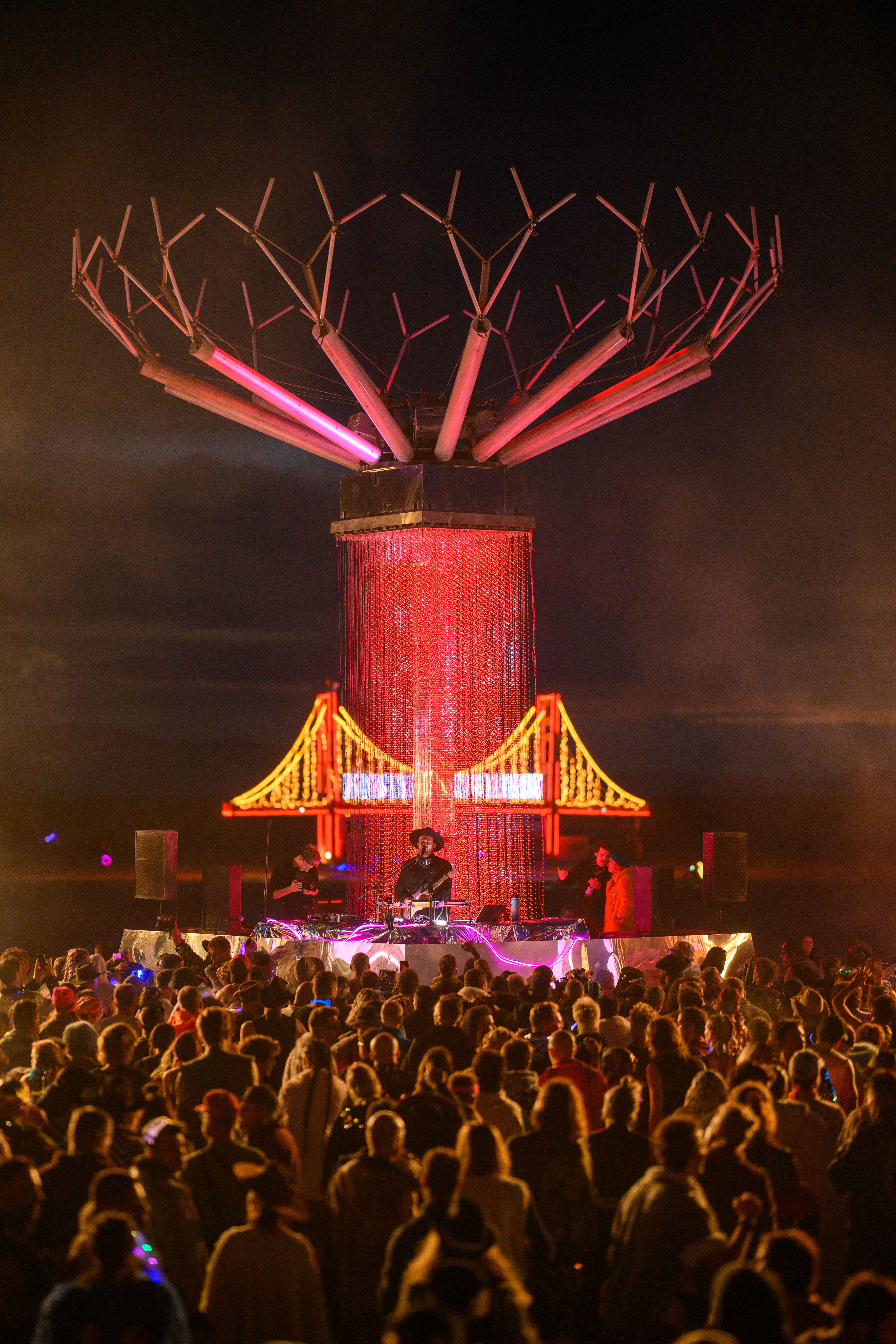 BiPolar Express art car and Singularity Tree at Burning Man