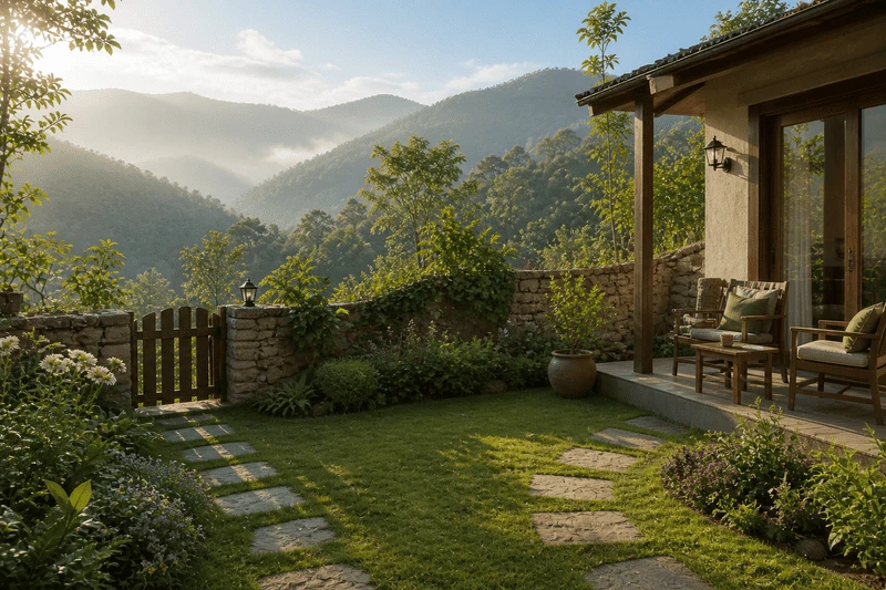 Garden area with mountain valley views