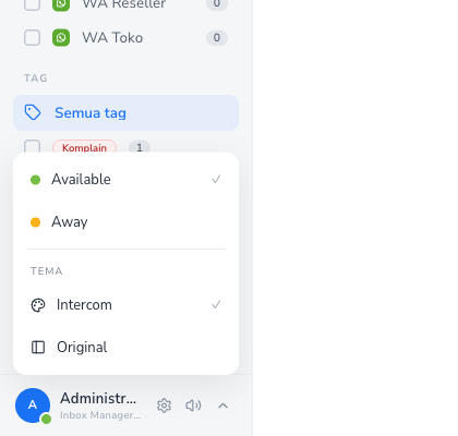 Menu status Available dan Away serta pilihan tema