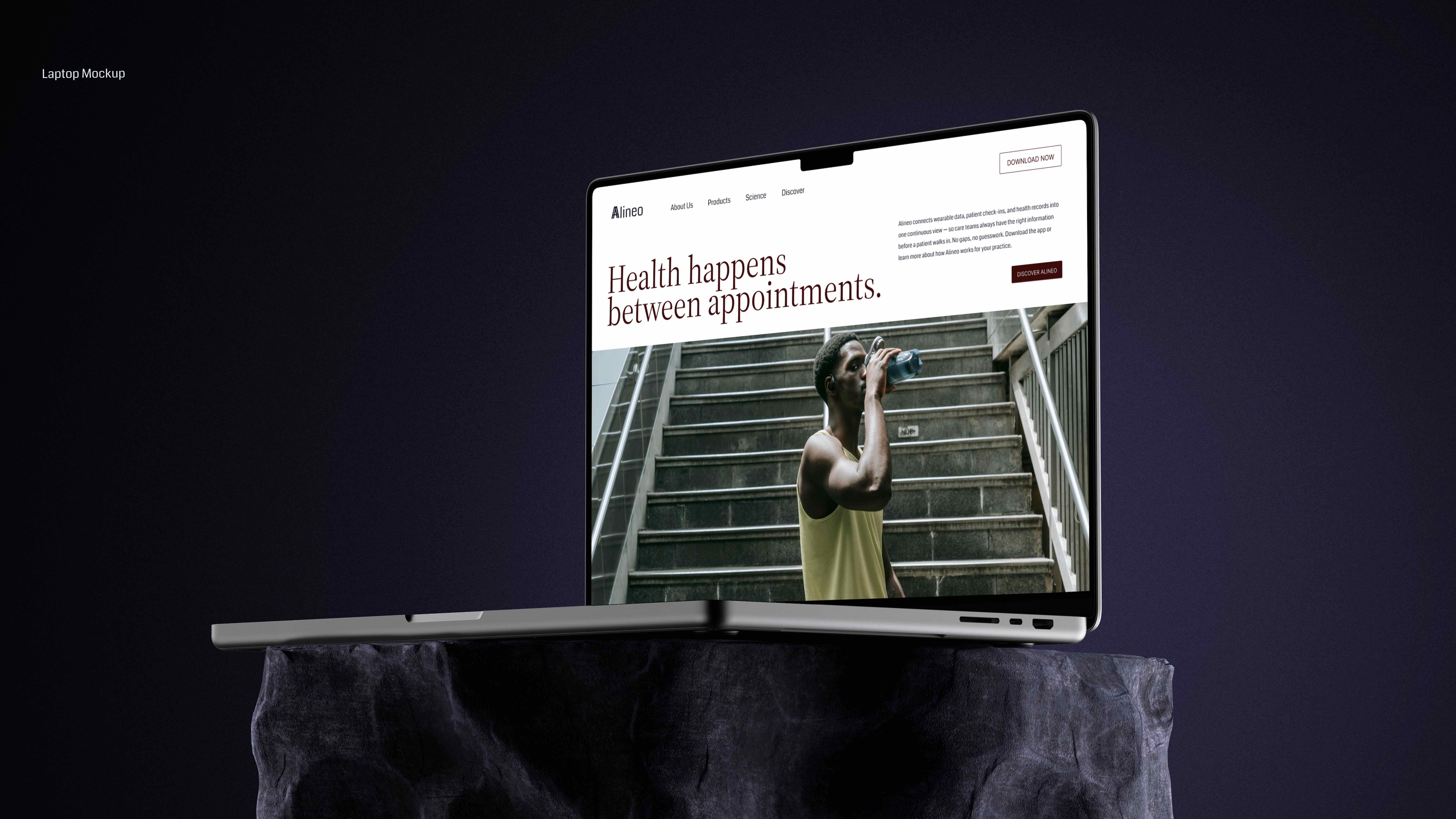 Alineo website on laptop mockup