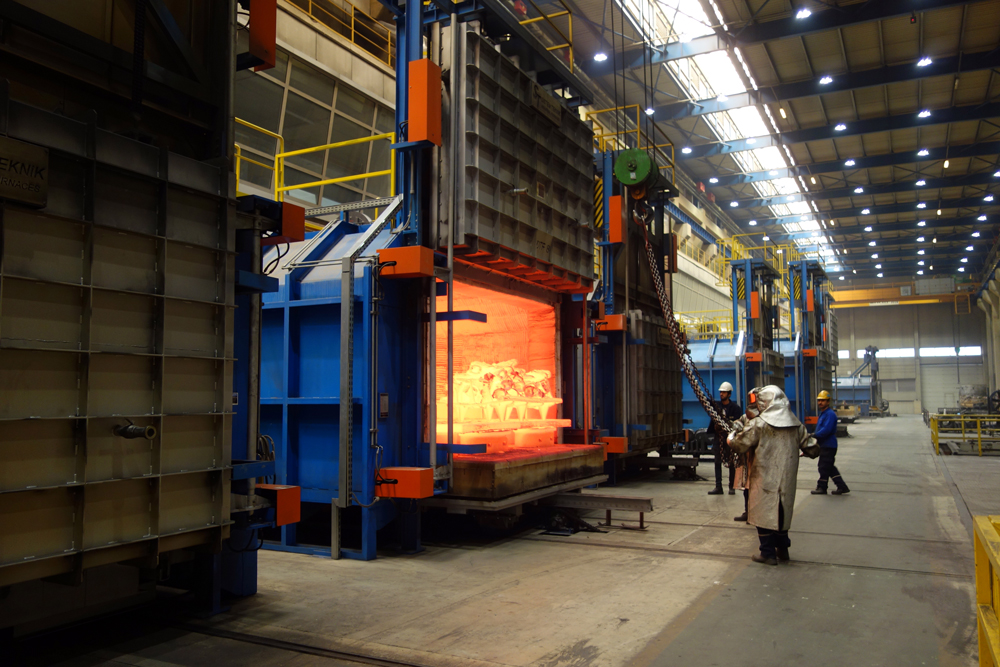 Furnace interior with glowing steel casting