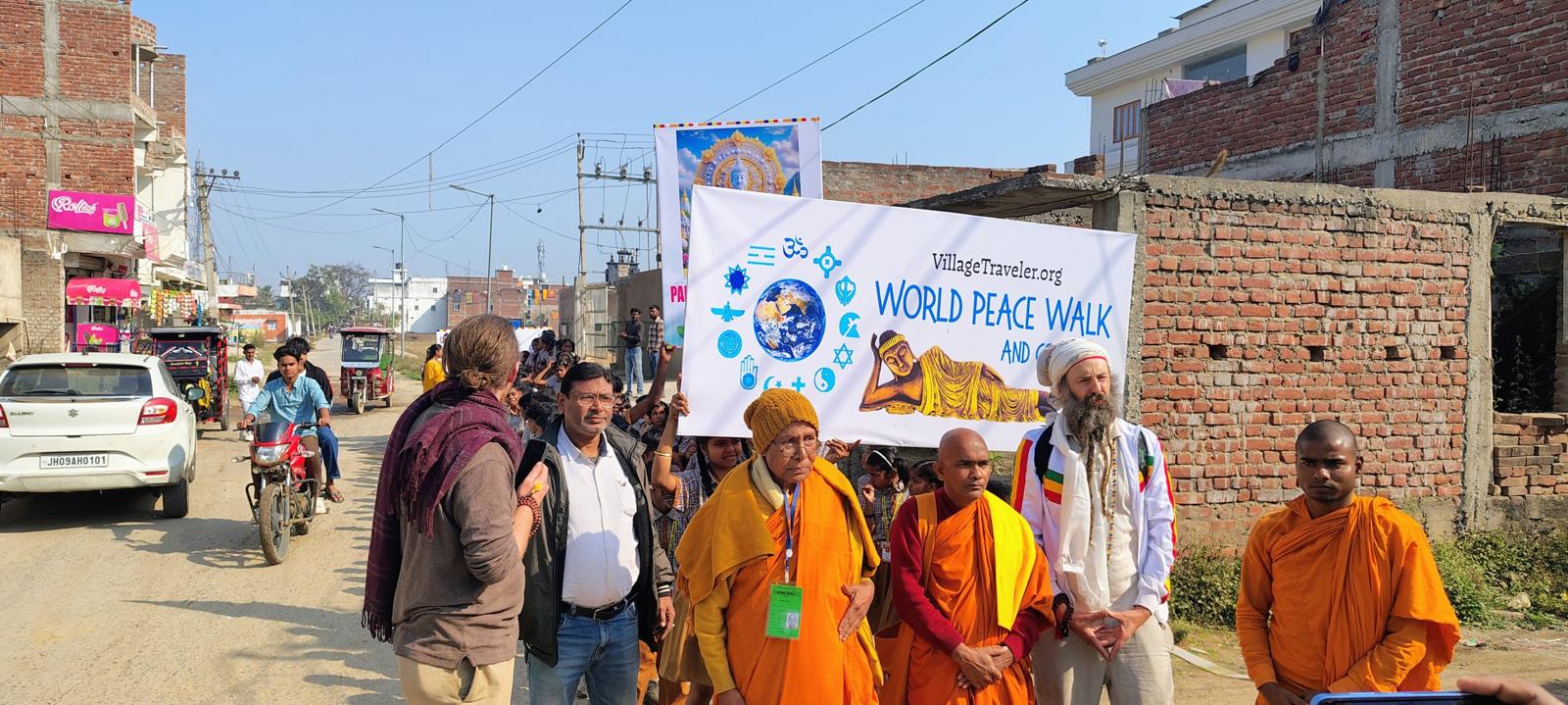 World Peace Walk march through the streets with Buddhist monks and spiritual leaders