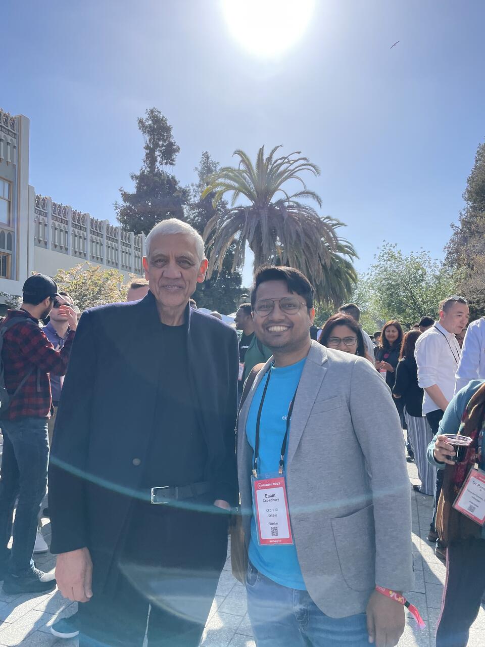Enam Chowdhury with Vinod Khosla outdoors