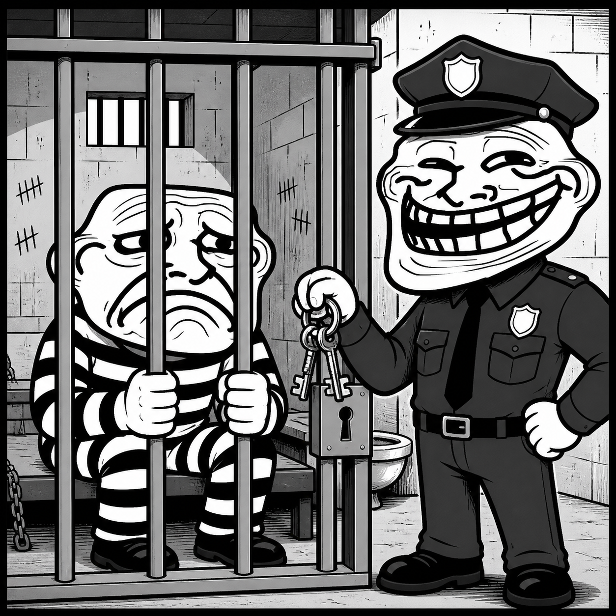 Troll guard with keys, prisoner jailed