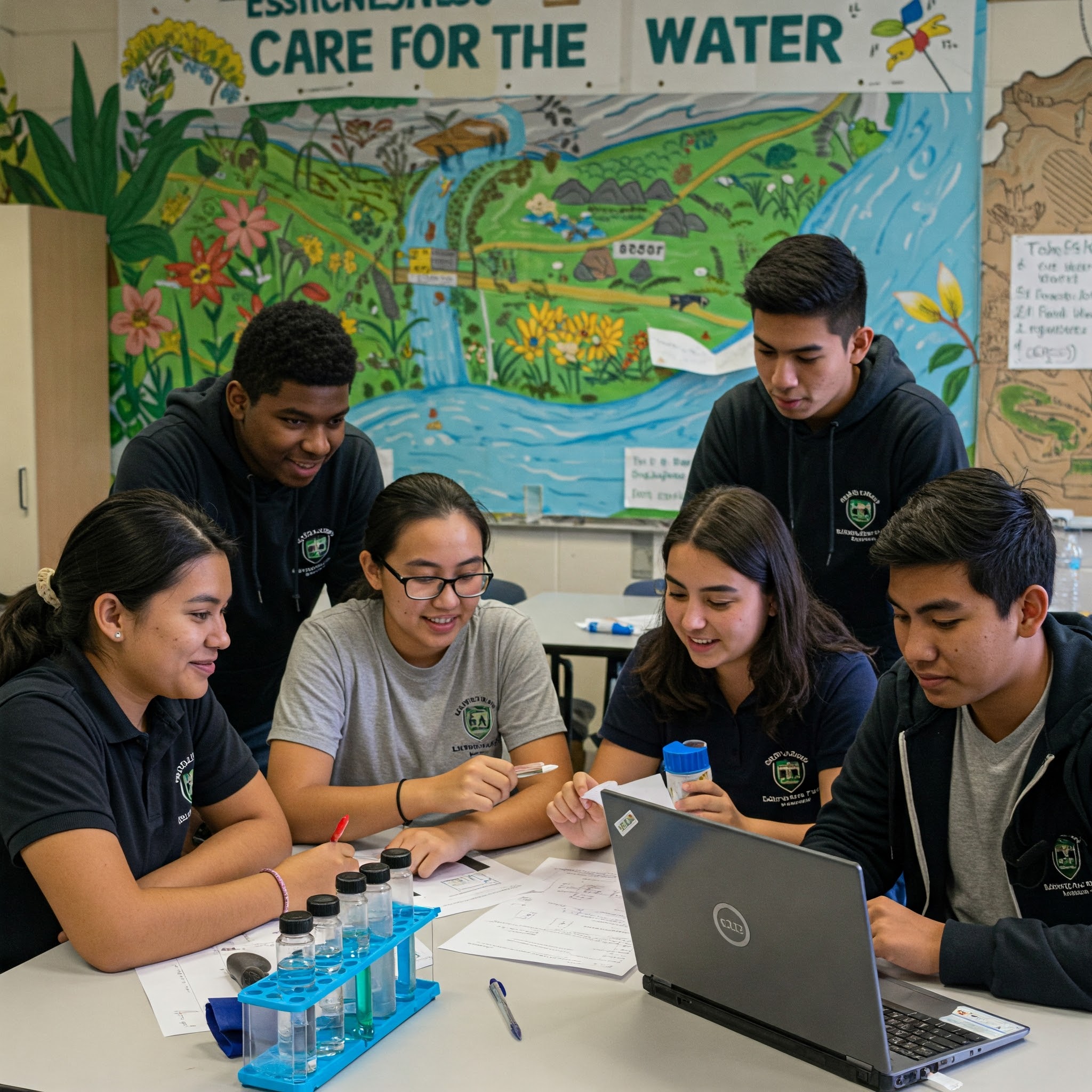 Estudiantes analizando calidad del agua - Crisis Hídrica