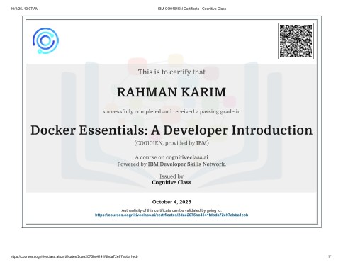 Docker Essentials: A Developer Introduction certificate