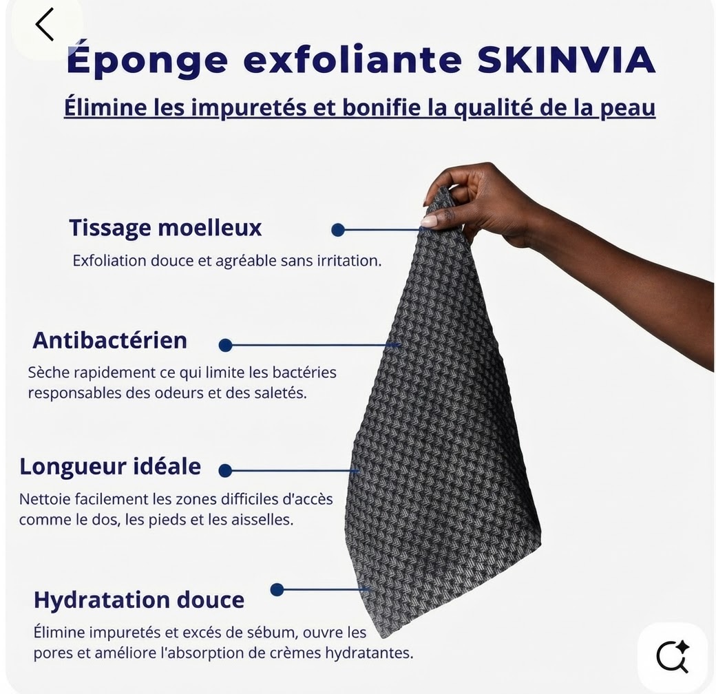 Éponge exfoliante SKINVIA - tissage moelleux et antibactérien