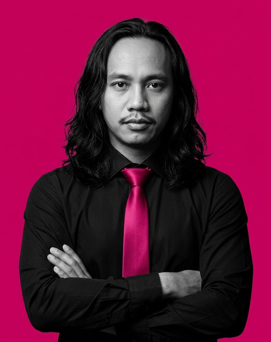 Leonard Ivan Padilla in a black shirt and pink tie