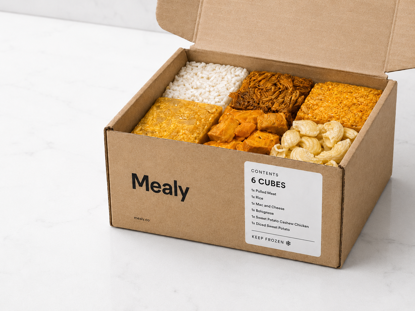 Mealy frozen cubes in a box ready to store