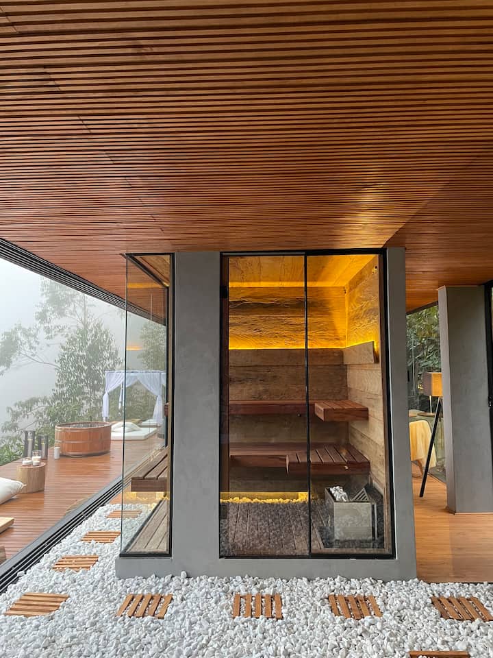 Sauna com iluminacao especial