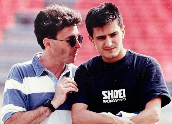 Christian Boudon with Stéphane Ortelli at Paul Ricard, 1988 Peugeot testing day