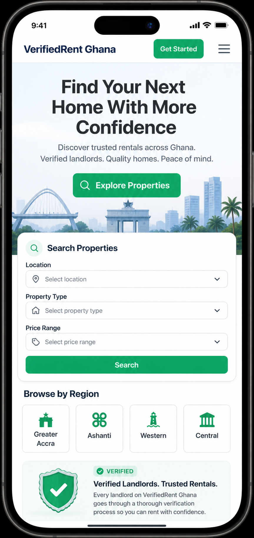 VerifiedRent Ghana rental search experience