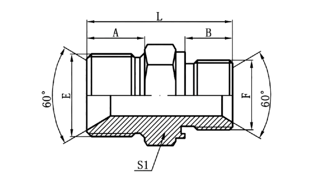1B-WD - BSP Male 60°Seat Bonded Seal × BSP Male Captive Seal
