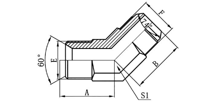 1BJ4 - BSP Male 60°Seat × JIC Male 74°Cone (45°Elbows)