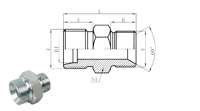 1CB - Metric Male 24°L.T. × BSP Male Double 60 °Seat Bonded Seal