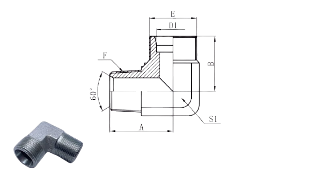 1DN9 - Metric Male 24°H.T. × NPT Male 60° (90°Elbows)