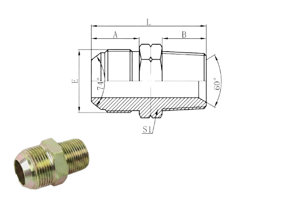 1QN - Metric Male 74°Cone × NPT Male