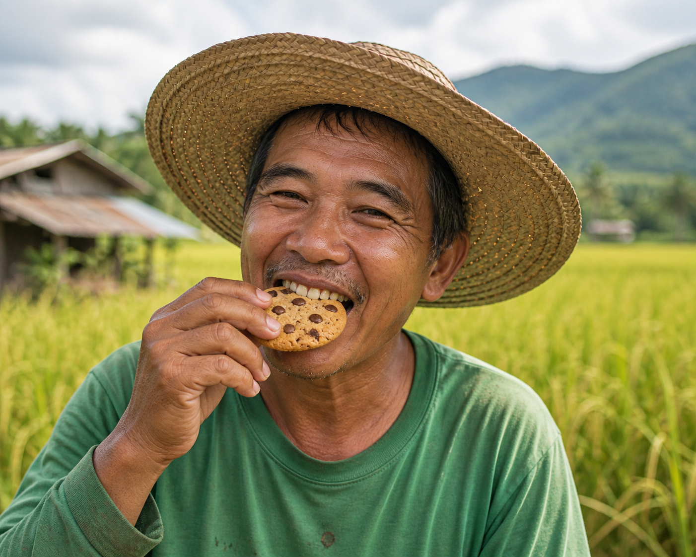 Farmer enjoying NutriBites cookie