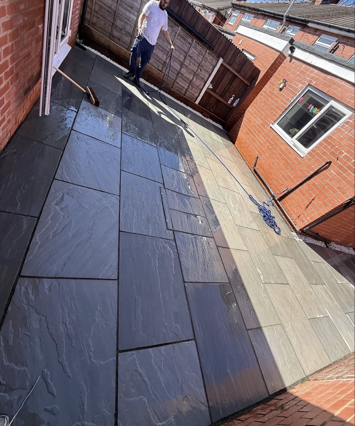 Slate Patio Pressure Washing In Progress