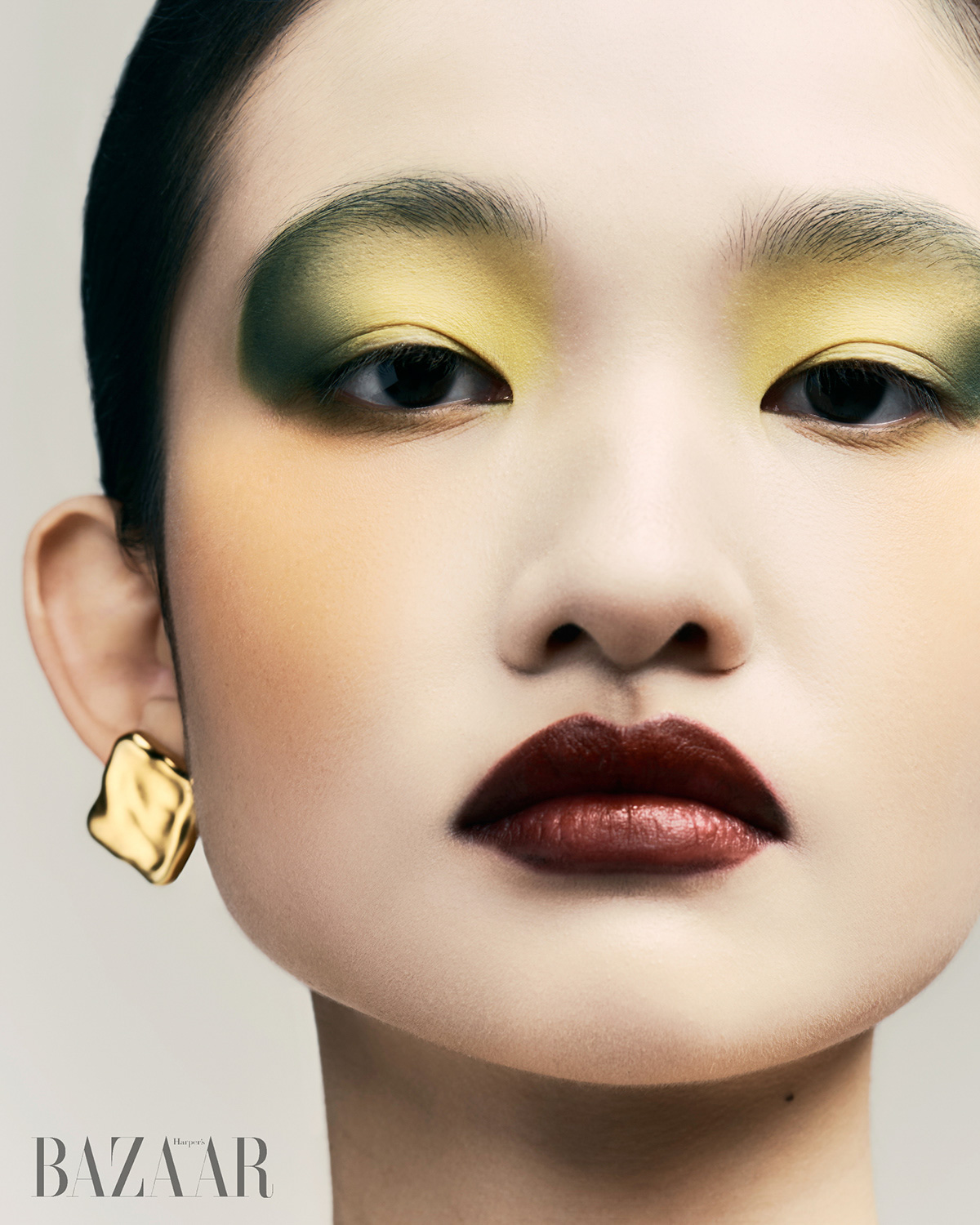 Harper's Bazaar — Asian model close-up, green eyeshadow