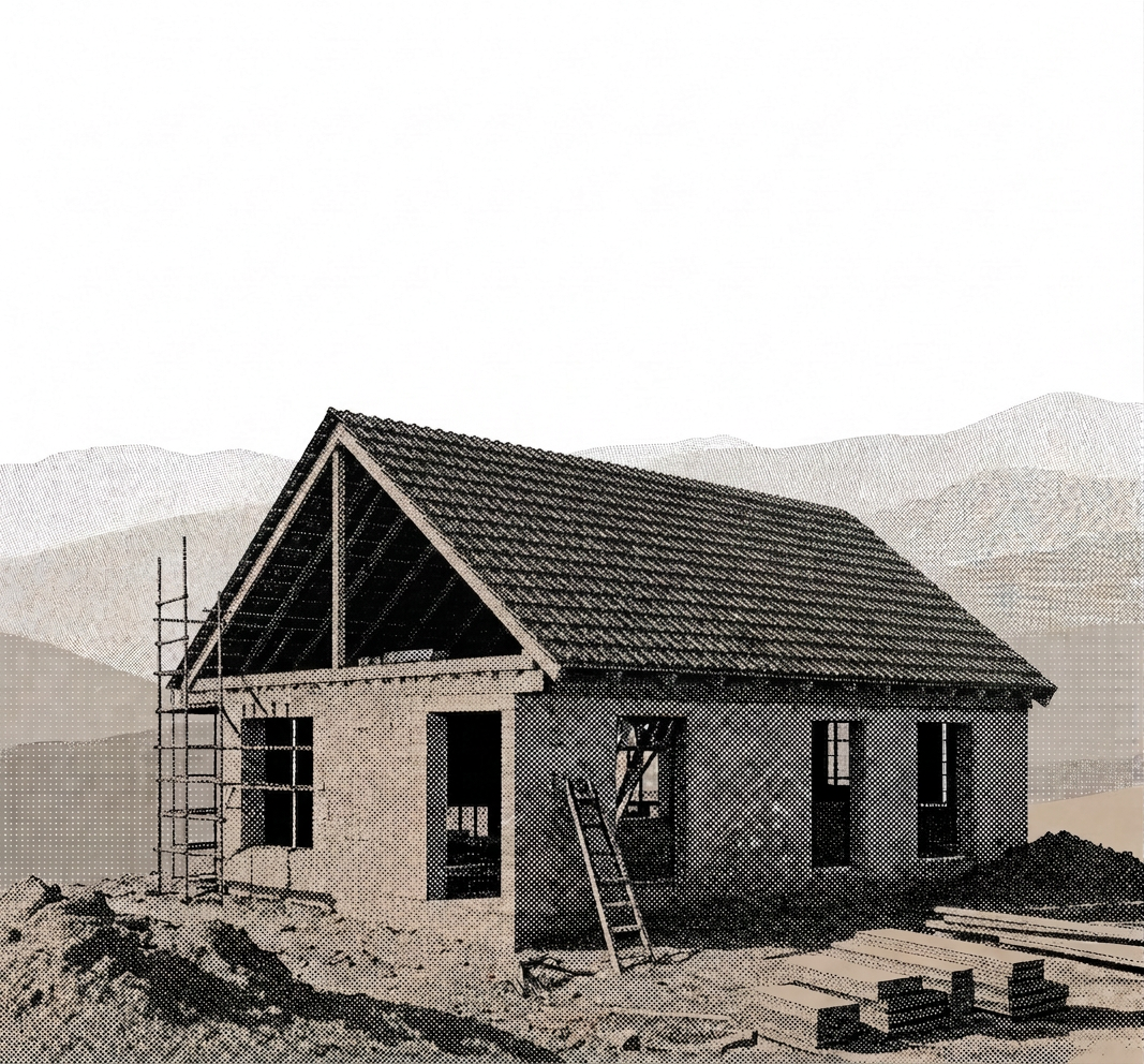 Maison en construction avec une toiture en tuiles