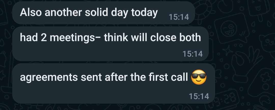 2 meetings, agreements sent after first call