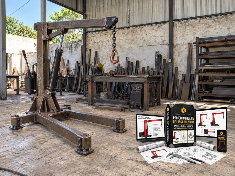 Guindaste construído e materiais do projeto