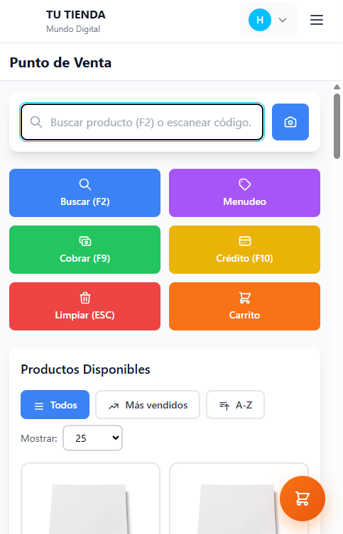 Vista Móvil del Sistema POS