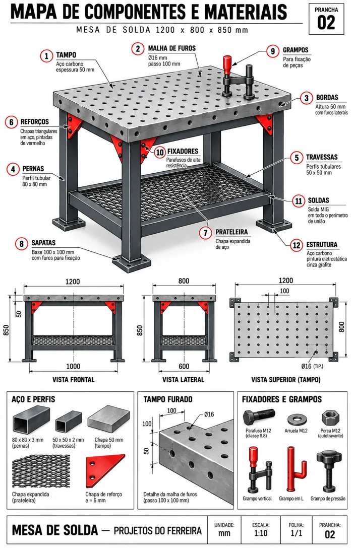 Mapa de componentes da mesa