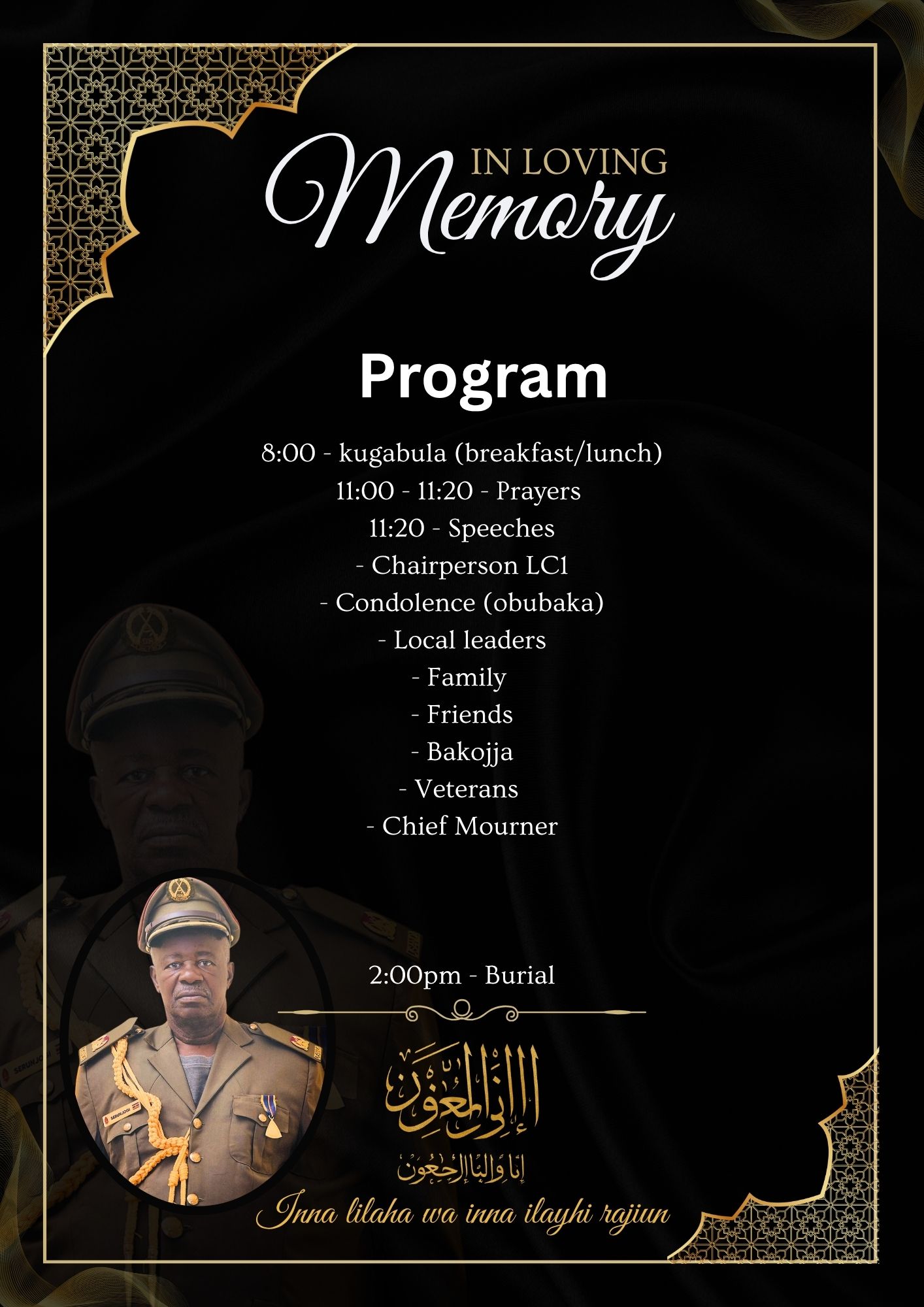 In loving memory funeral service program