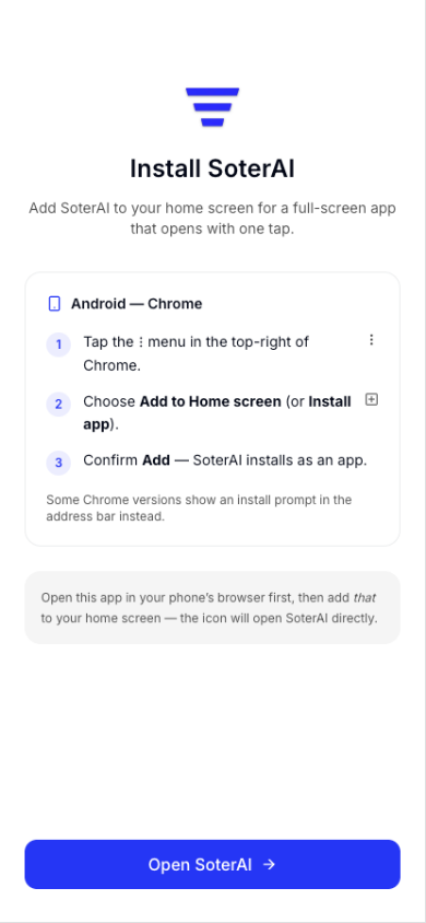 Android Chrome install instructions for SoterAI
