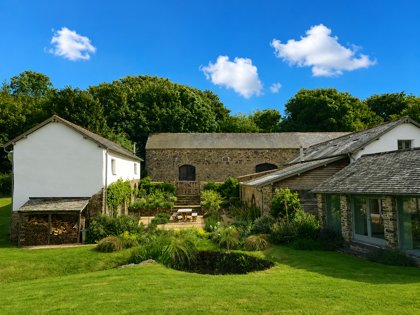 Stone farmstead with terraced gardens, North Devon