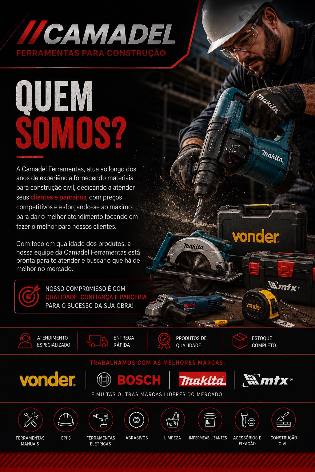 Profissional utilizando ferramenta elétrica no canteiro