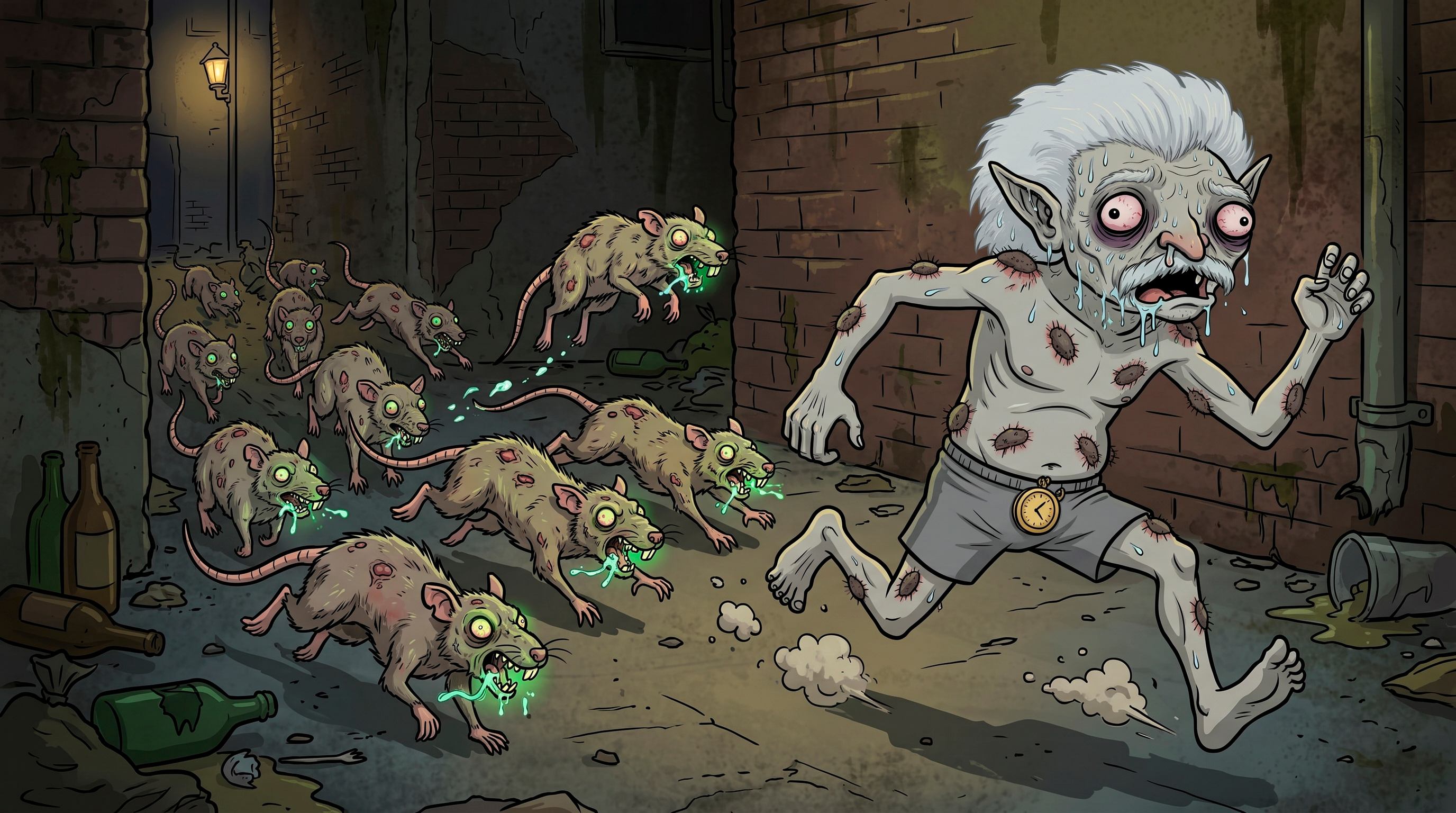 Goblin running from rats