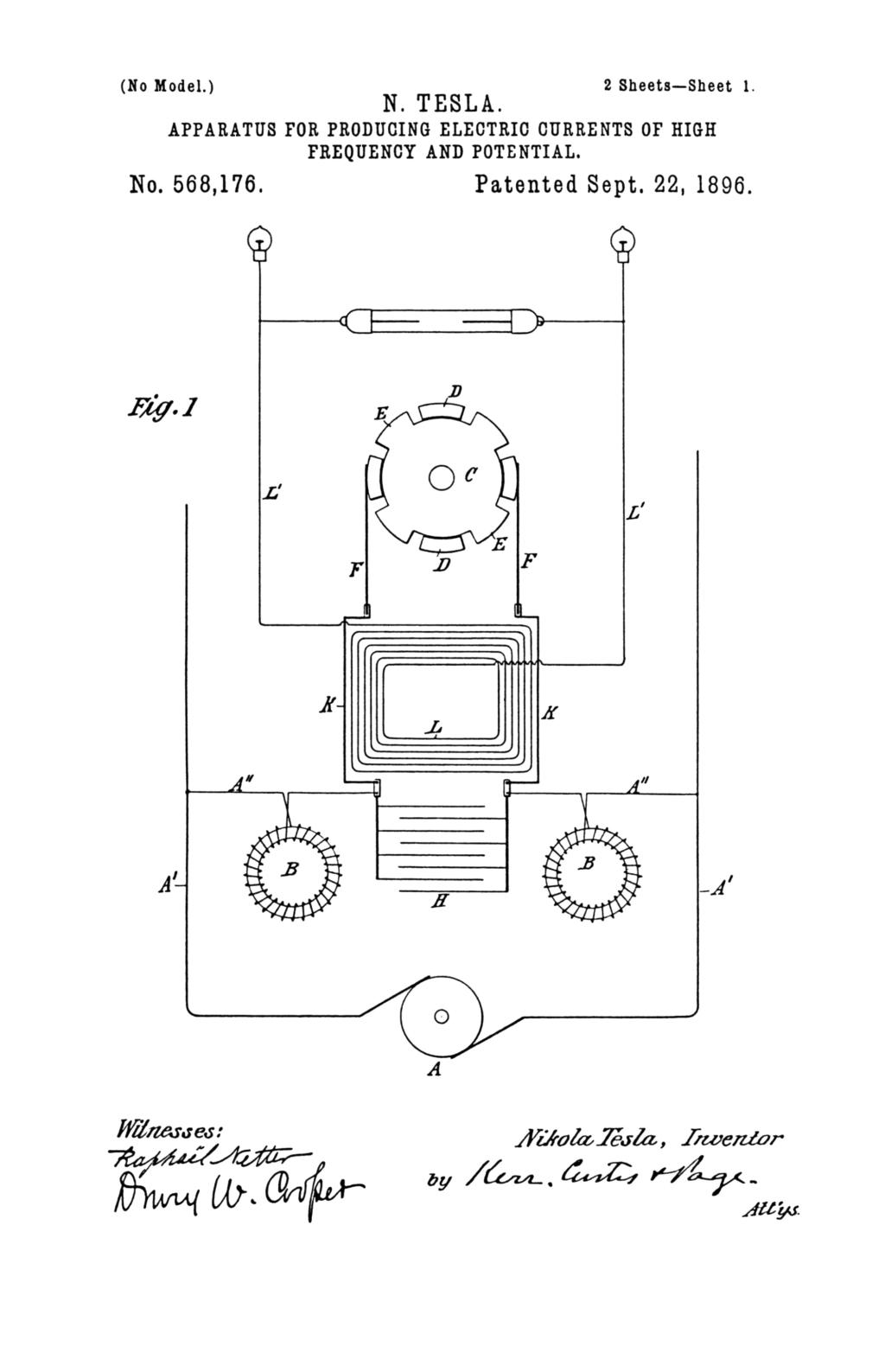 Apparatus for Producing Electrical Currents of High Frequency and Potential