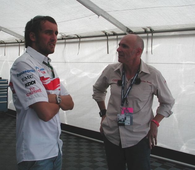 Christian Boudon with a Force India F1 driver in the paddock