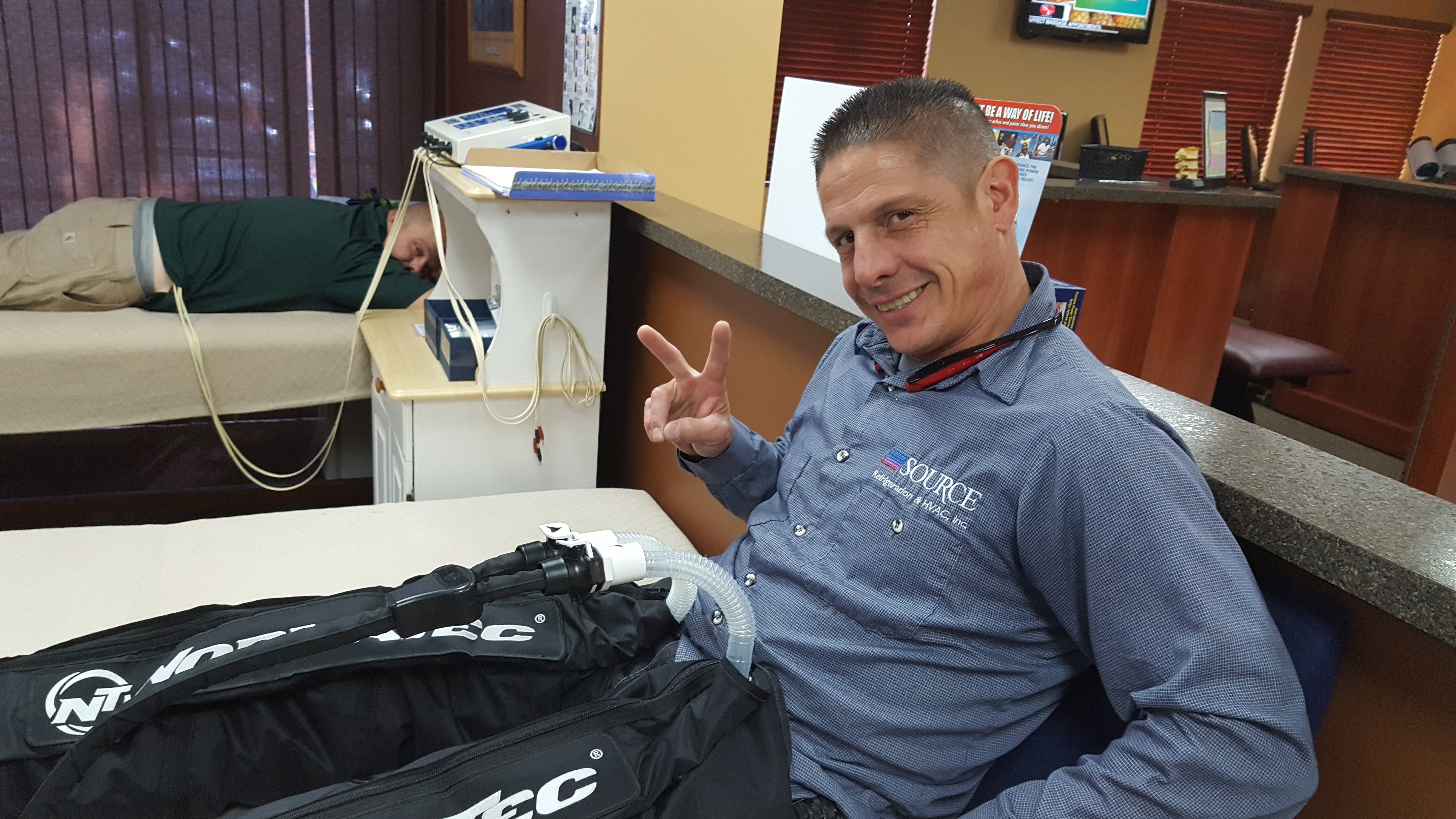 Patient experiencing Normatec therapy benefits