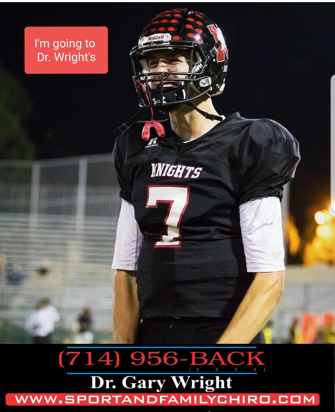 Football player in game uniform testimonial for Dr. Gary