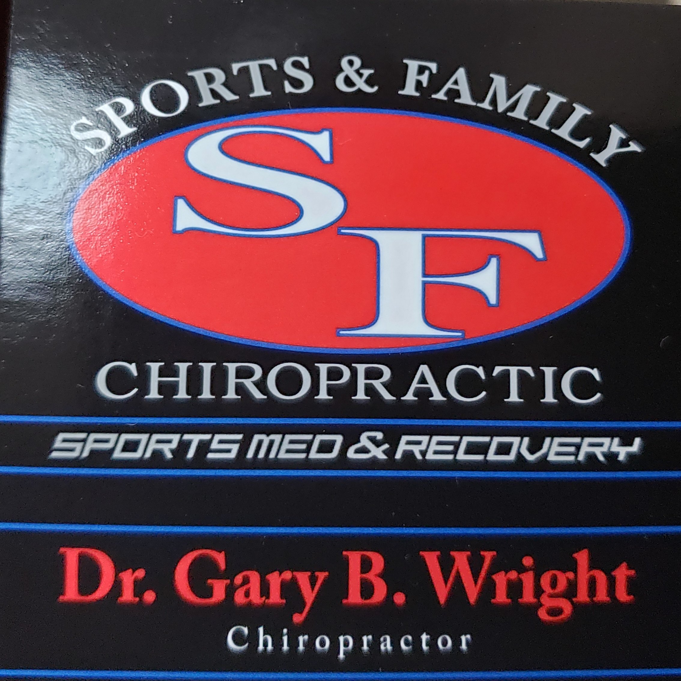 Sports & Family Chiropractic office sign with Dr. Gary B. Wright