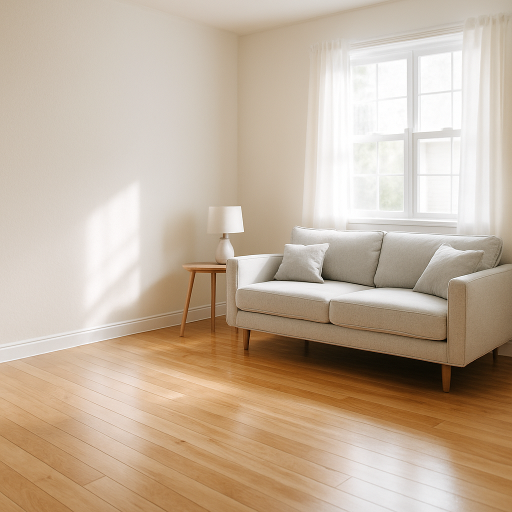 Restored living room after water damage repair