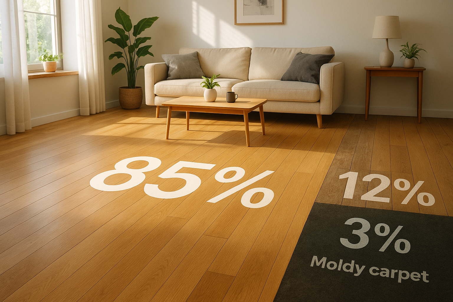 Floor condition infographic showing statistics of different flooring types and their health impact