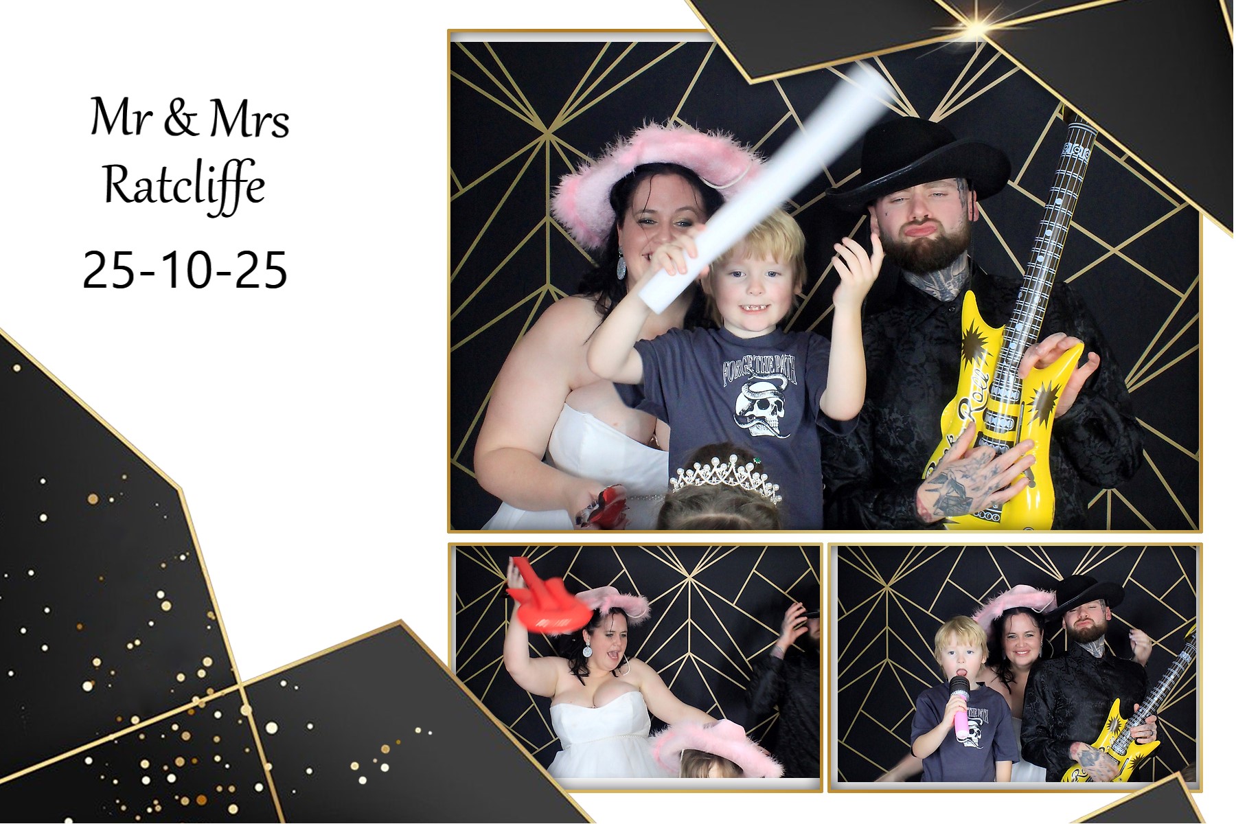 Real Wedding Photo Booth - Mr & Mrs Ratcliffe enjoying the Magic Mirror with props