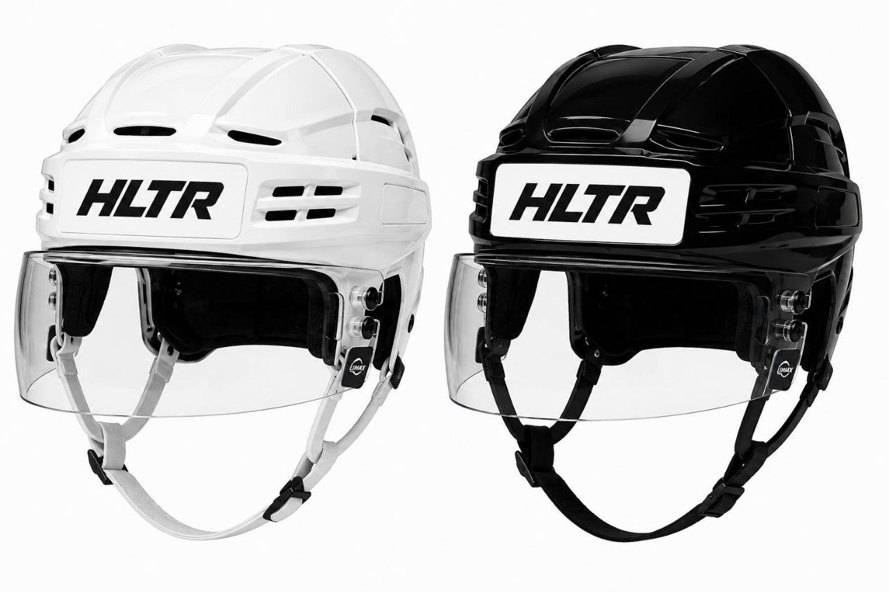 Хоккейные шлемы HLTR — белый и чёрный с логотипом