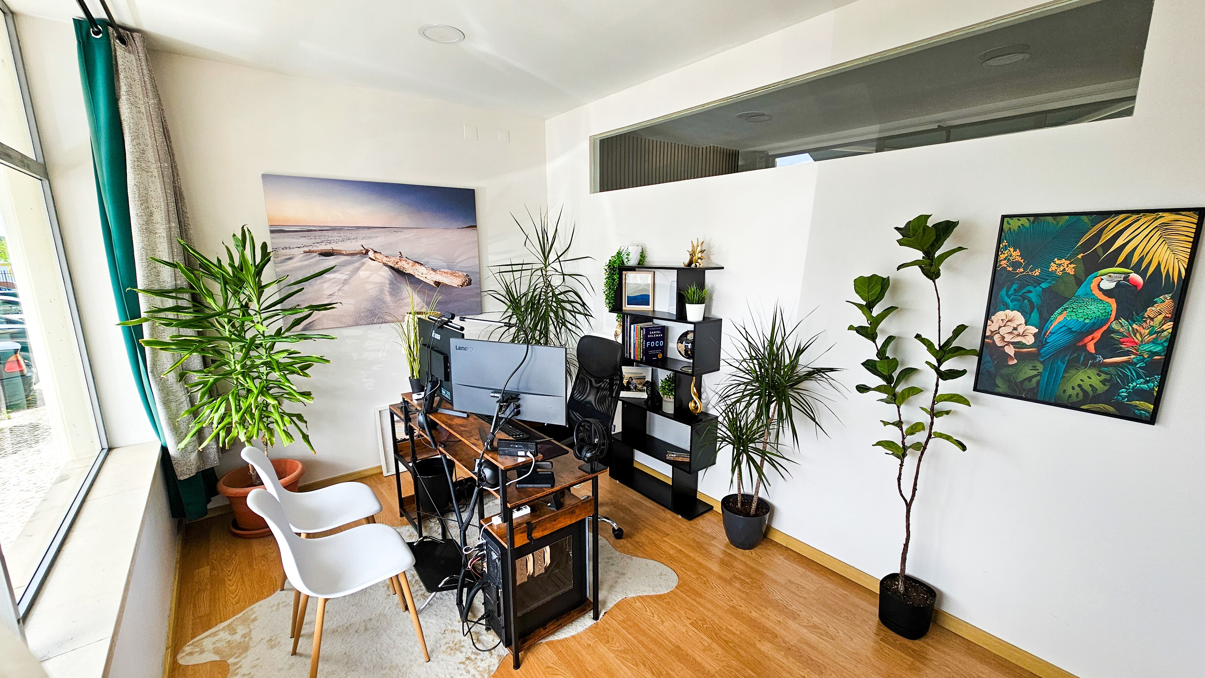 Posto de trabalho individual Coworking Space Alcobaca - Secretaria com monitor e plantas