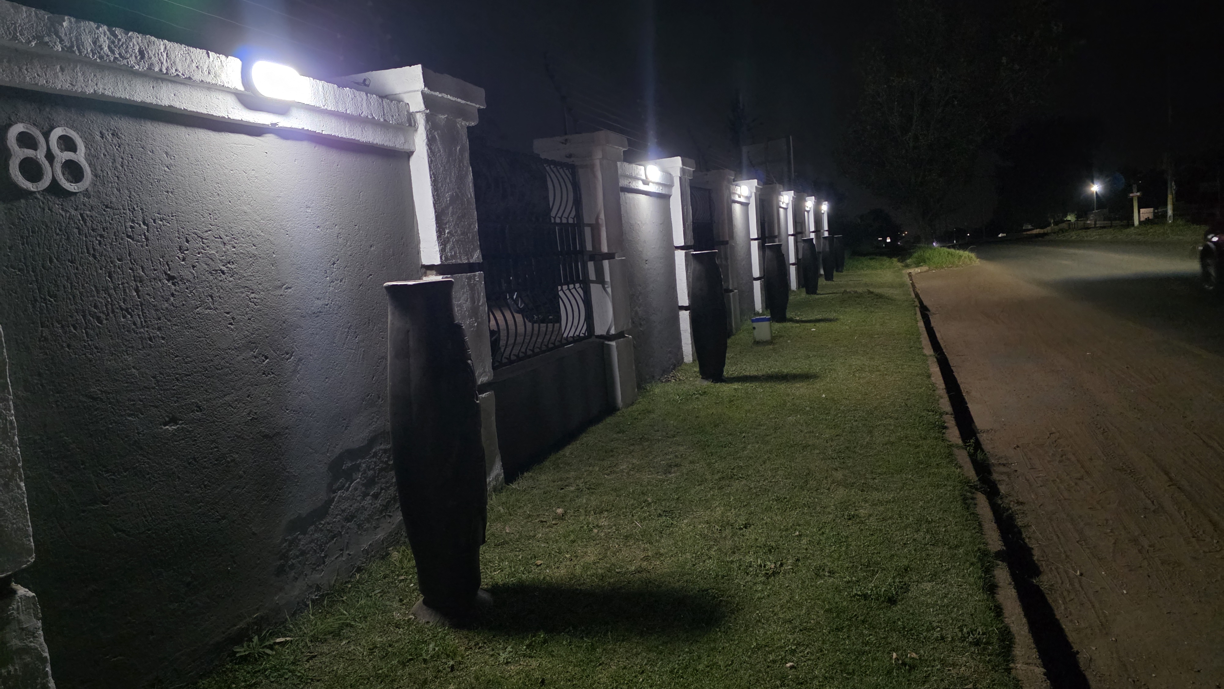 Lodge entrance at night with African decor