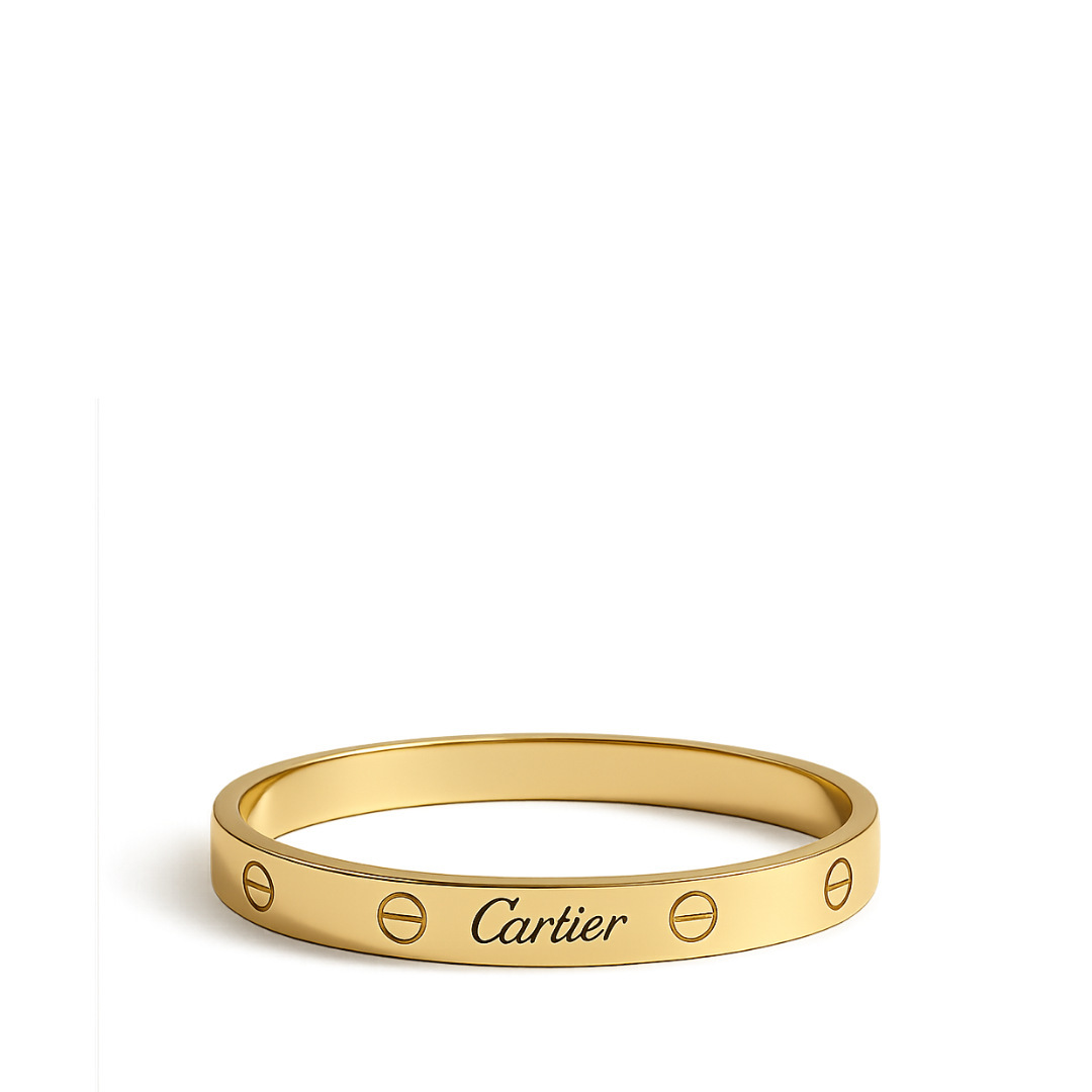 Cartier Love bracelet in yellow gold with engraved screw motif rendered three-quarter